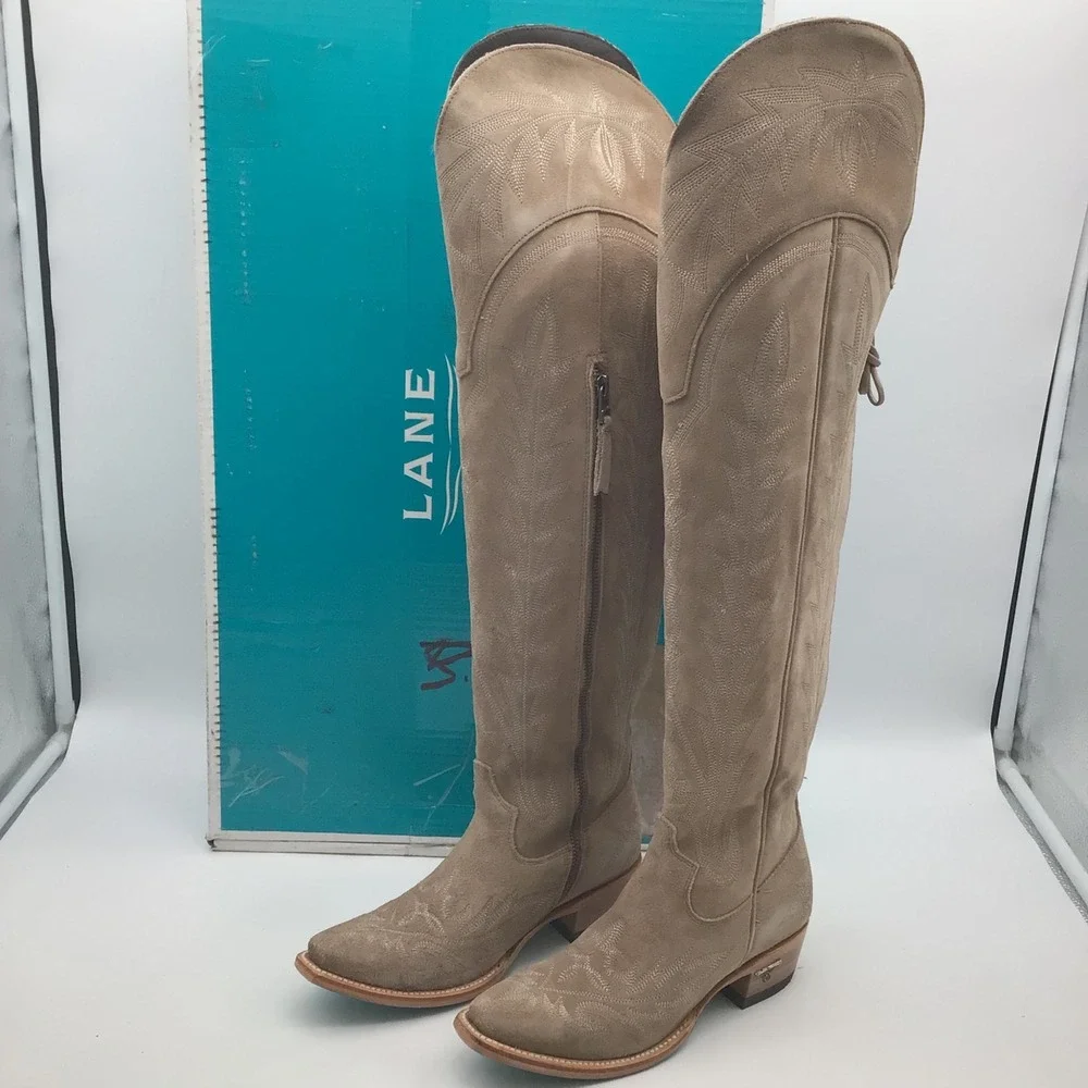 Lane Lexington OTK Boots Latte Suede Western Over‎ The Knee Boots Size 5 NEW